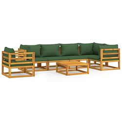Foto van Vidaxl 7-delige loungeset met groene kussens massief hout