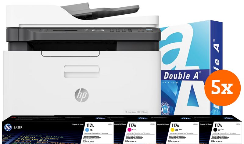 Foto van Hp color laser mfp 179fnw + 1 extra set toners + 2500 vellen