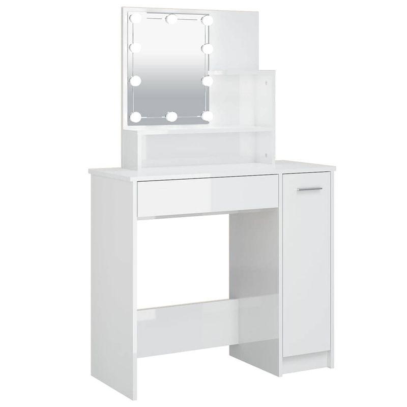 Foto van The living store kaptafel modern - make-uptafel met led-verlichting - 86.5 x 35 x 136 cm - hoogglans wit - duurzaam hout