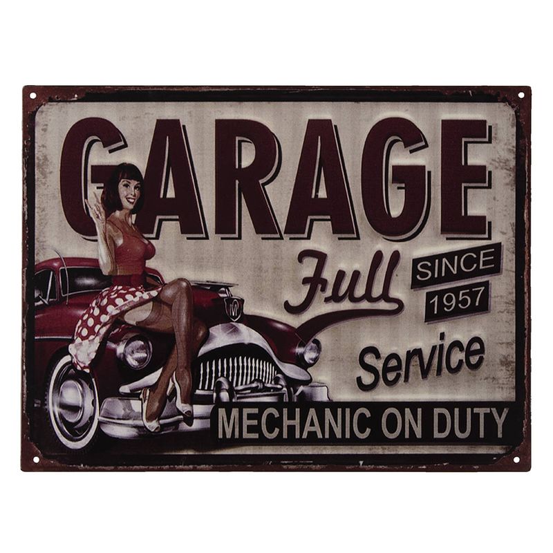 Foto van Clayre & eef tekstbord 33x25 cm zwart ijzer garage wandbord spreuk wandplaat zwart wandbord spreuk