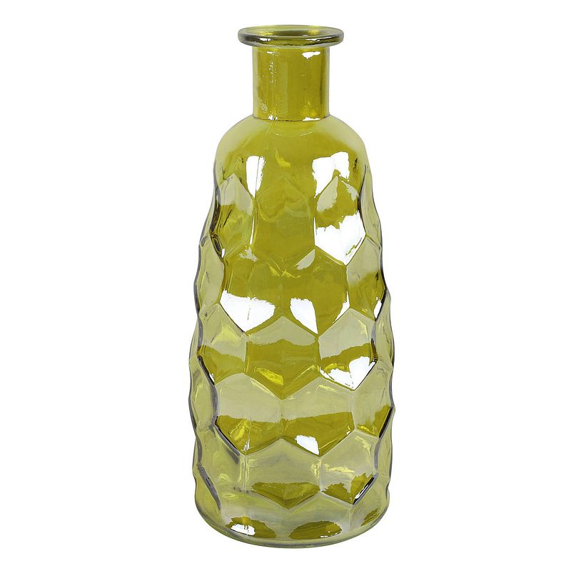 Foto van Countryfield art deco bloemenvaas - geel transparant - glas - fles vorm - d12 x h30 cm - vazen