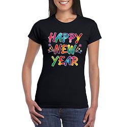 Foto van Gekleurde happy new year t-shirt zwart voor dames xs - feestshirts