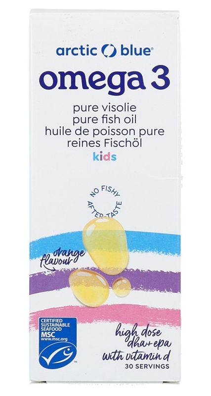 Foto van Arctic blue visolie kids dha en epa met vitamine d3 -high dose