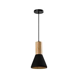 Foto van Quvio hanglamp langwerpig beton met hout zwart - quv5142l-black