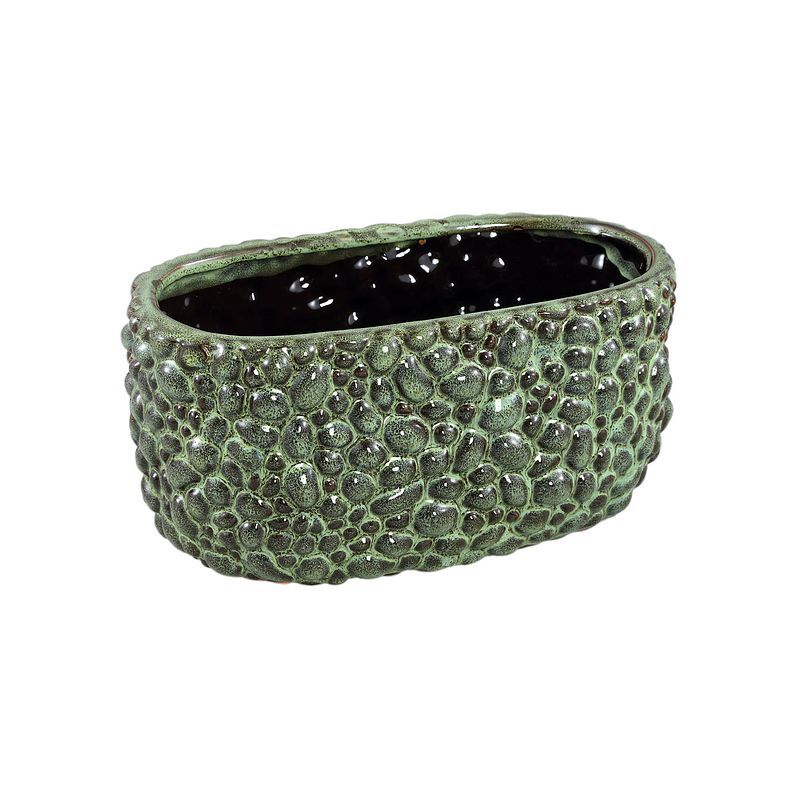 Foto van Ptmd danillo green glazed ceramic pot drops oval l