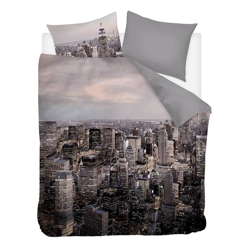 Foto van Snoozing citylights - flanel - dekbedovertrek- lits-jumeaux - 240x200/220 cm - grijs