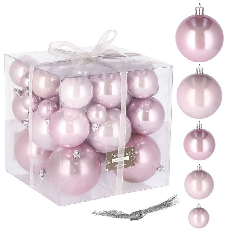 Foto van Kerstballen 37 stuks 3/8 cm parelroze