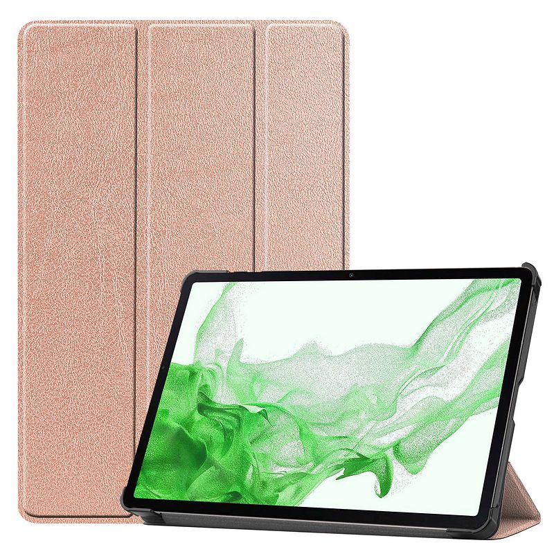 Foto van Basey samsung galaxy tab s9 hoes case met s pen uitsparing - samsung tab s9 hoesje book cover - rosé goud