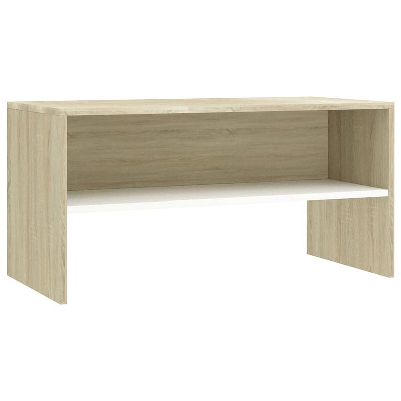 Foto van The living store vintage tv-meubel - 80 x 40 x 40 cm - wit en sonoma eiken - bewerkt hout