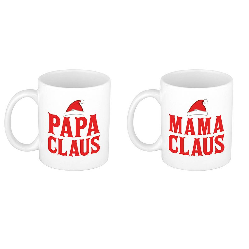 Foto van Papa en mama claus koffiemokken / bekers kerstcadeau vader/moeder 300 ml - bekers