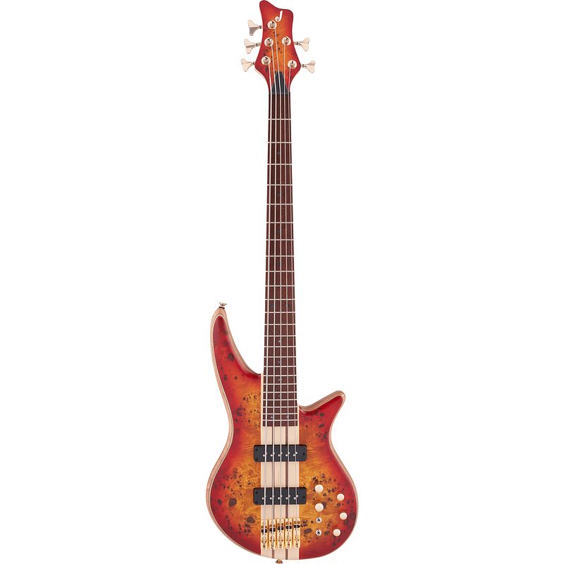 Foto van Jackson pro series spectra bass sbp v, transparent cherry burst elektrische basgitaar