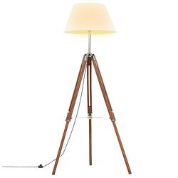 Foto van Vidaxl vloerlamp driepoot 141 cm massief teakhout honingbruin en wit