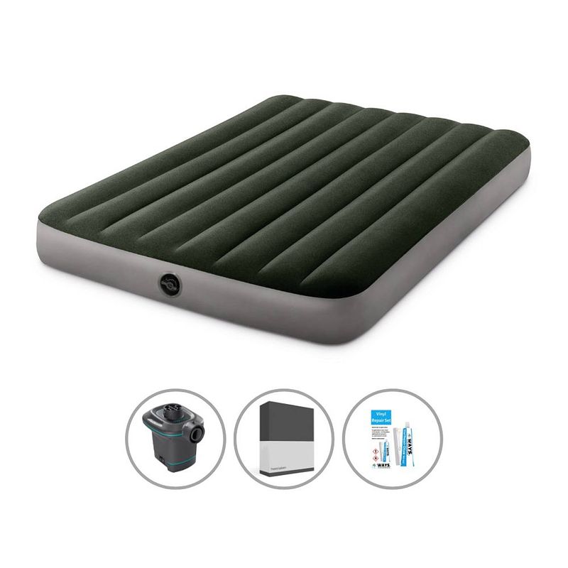 Foto van Intex luchtbedset - twijfelaar - 137 x 191 x 25 cm - groen + accessoires