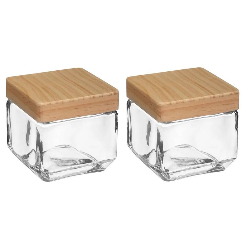 Foto van 2x stuks voorraadbussen/voorraadpotten 0,85l glas met houten deksel - voorraadpot