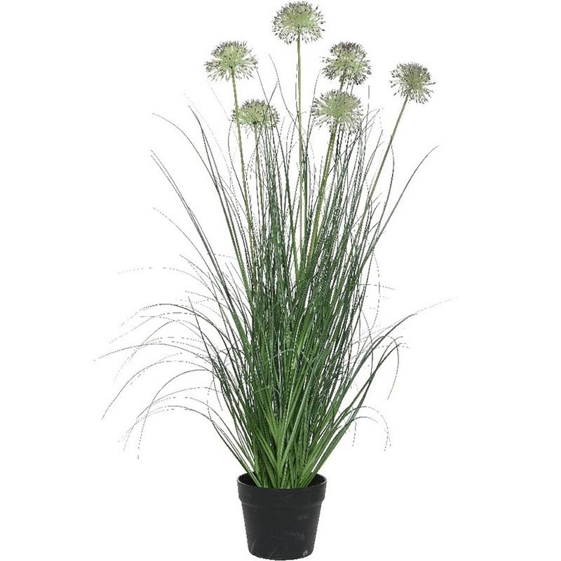 Foto van Groene/paarse allium/sierui kunstplant 90 cm in zwarte pot - kunstplanten