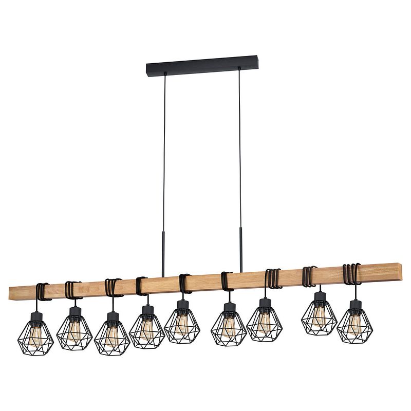 Foto van Eglo townshend 5 hanglamp - e27 - 150 cm - zwart/bruin