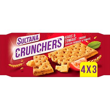 Foto van 2 verpakkingen a 140200 gram | sultana crunchers kaas & tomaat smaak 4 x 3 stuks 140g aanbieding bij jumbo