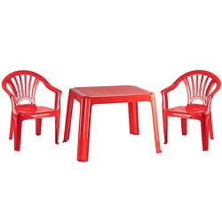 Foto van Kunststof kindertuinset tafel met 2 stoelen rood - kinderstoelen