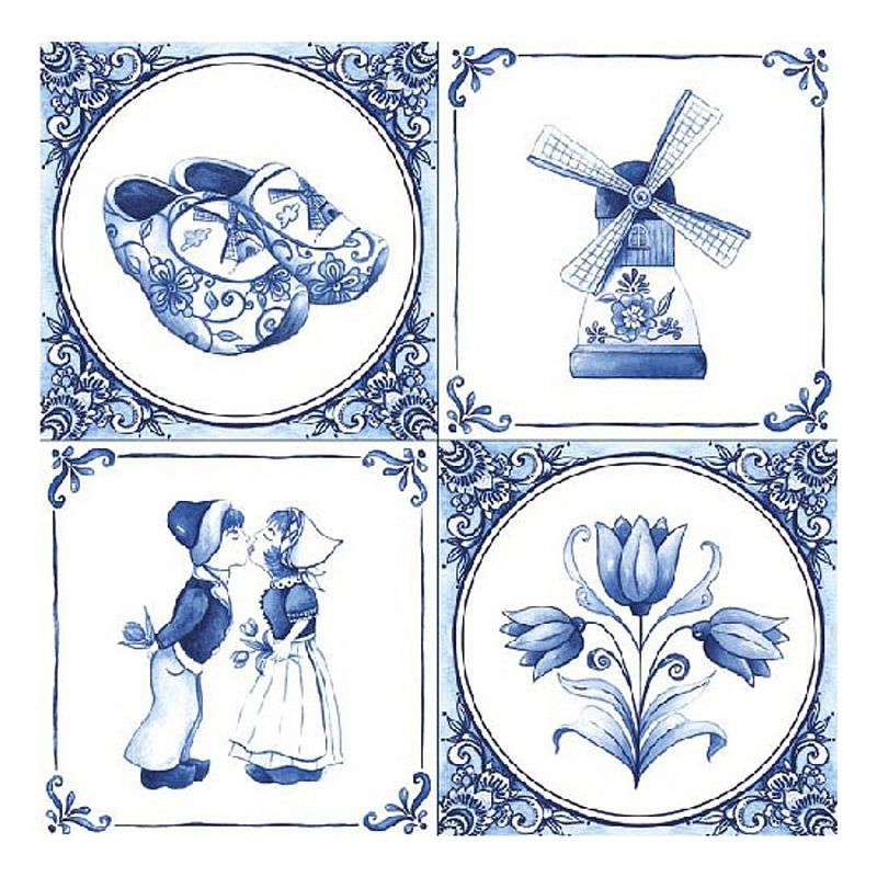 Foto van Papieren servetten met delfts blauw thema print 40 stuks - feestservetten