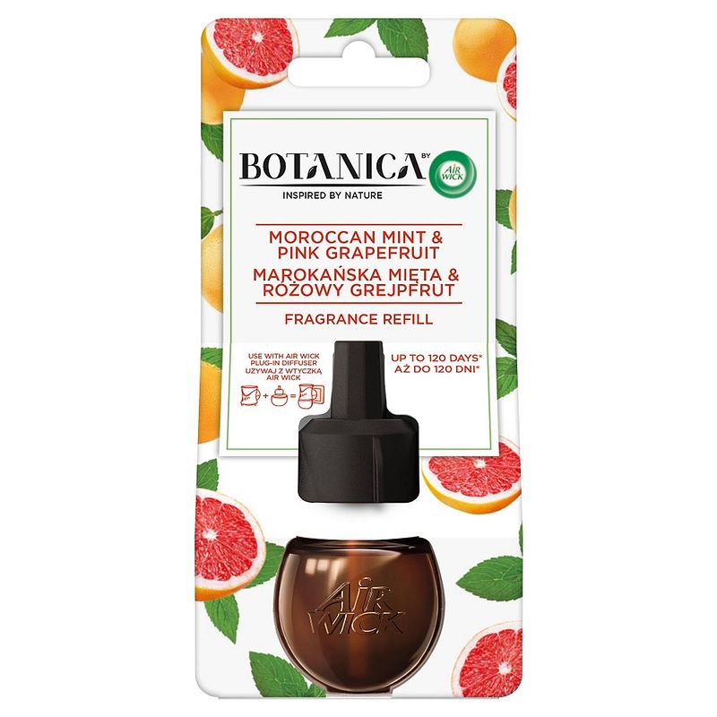 Foto van Botanica navulling voor elektrische luchtverfrisser marokkaanse munt & roze grapefruit 19ml