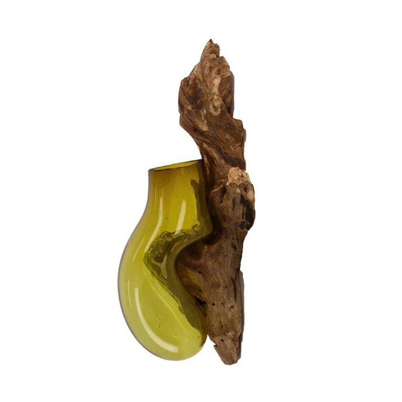 Foto van Dknc - hangende root met glas - ca. 19x17x50 cm - bruin