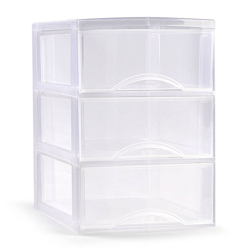 Foto van Plasticforte ladeblokje/bureau organizer 3x lades - transparant - l26 x b37 x h37 cm - ladeblok