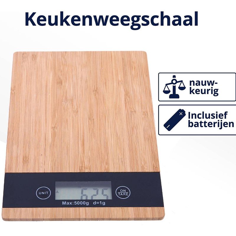 Foto van Perow bamboe digitale keukenweegschaal - precisie weegschaal - duurzame keuken weegschaal - inclusief batterijen