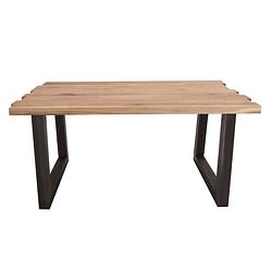 Foto van Feel furniture - 180x90 eettafel - massief boomstamblad eiken - constructed oak - 5 cm dik - u frame