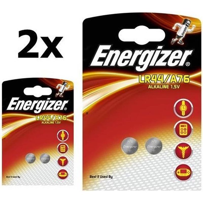 Foto van 4 stuks (2 blisters a 2st) - energizer g13 / lr44 / a76 1.5v knoopcel