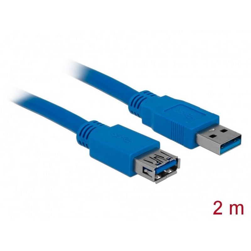 Foto van Delock usb-kabel usb 3.2 gen1 (usb 3.0 / usb 3.1 gen1) usb-a stekker, usb-a bus 2.00 m blauw vergulde steekcontacten 82539