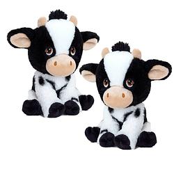 Foto van Keel toys set van 2x stuks pluche knuffel dier zwart/witte koe 18 cm - knuffel boederijdieren