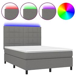 Foto van The living store boxspring - donkergrijs - 193 x 144 x 118/128 cm - verstelbaar hoofdbord - kleurrijke led-verlichting