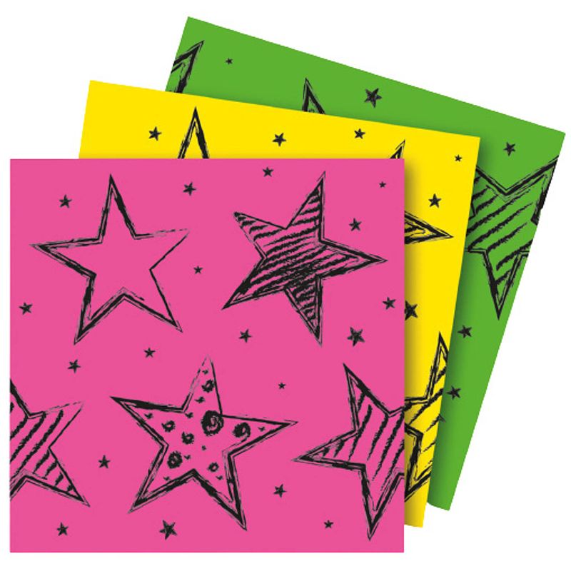 Foto van Folat servetten sterren 33 cm papier roze/groen/geel 16 stuks