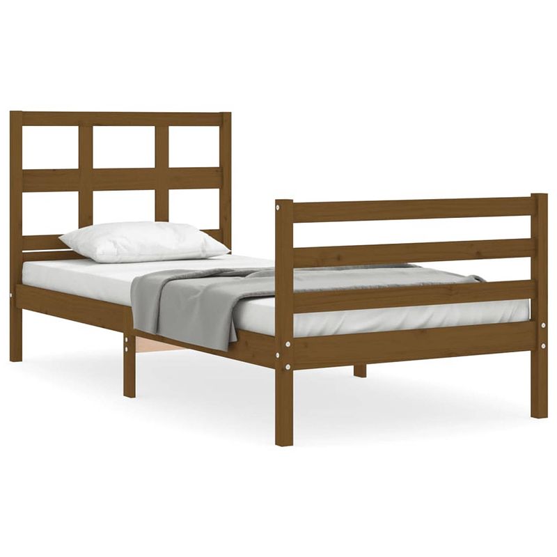 Foto van The living store bedframe massief grenenhout - 205.5 x 105.5 x 100 cm - functioneel hoofd- en voeteneinde - honingbruin