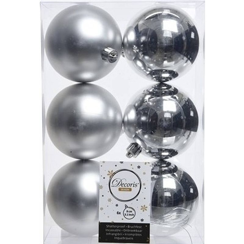 Foto van 6x kunststof kerstballen glanzend/mat zilver 8 cm kerstboom versiering/decoratie - kerstbal