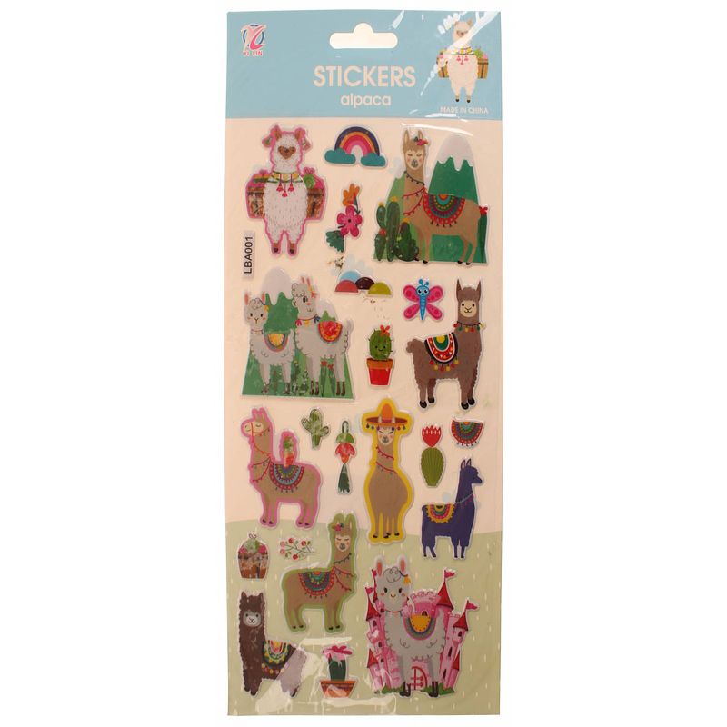 Foto van Lg-imports stickervel multicolor alpaca's 28 x 12 cm 22 stuks