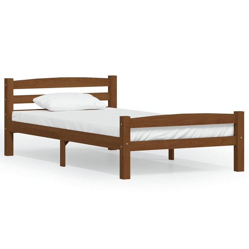 Foto van The living store houten bedframe - massief grenenhout - honingbruin - 206 x 106 x 66 cm - geschikte matras 100 x 200 cm