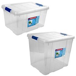 Foto van 2x opbergboxen/opbergdozen met deksel 16 en 35 liter kunststof transparant/blauw - opbergbox