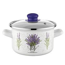 Foto van Emalia bukiet lavendel decoratie geëmailleerde kookpan 18 cm 3 liter wit / paars