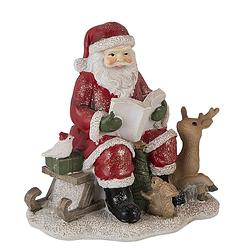 Foto van Clayre & eef kerstdecoratie beeld kerstman 14*12*13 cm rood kunststof decoratief figuur decoratieve accessoires