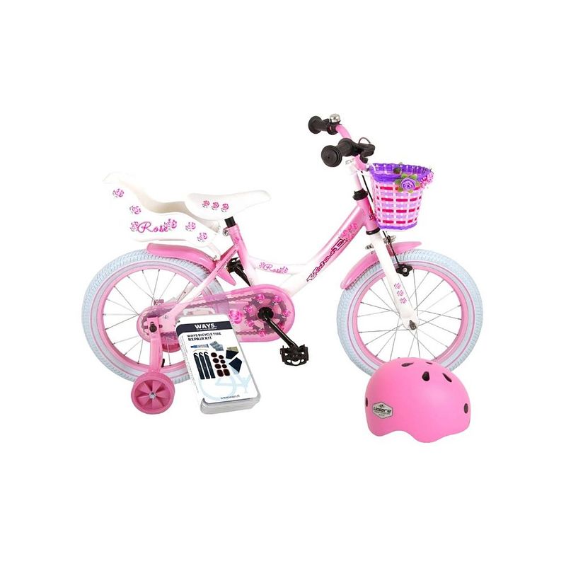 Foto van Volare kinderfiets rose - 16 inch - roze/wit - met fietshelm en accessoires