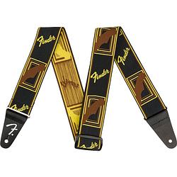 Foto van Fender weighless 2" monogrammed strap black/yellow/brown gitaarband