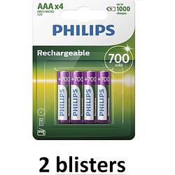 Foto van Philips aaa oplaadbare batterij - 700mah - 8 batterijen (2 blisters a 4 stuks)