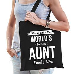 Foto van Worlds greatest aunt kado tasje voor tantes verjaardag zwart voor dames - feest boodschappentassen