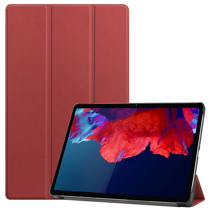 Foto van Basey lenovo tab p11 plus hoes case - lenovo tab p11 plus hoesje donker rood - lenovo tab p11 plus book case cover