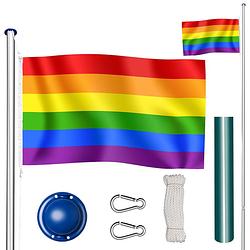 Foto van Vlaggenmast in hoogte verstelbaar - aluminium - incl. vlag regenboog - max. hoogte 565cm - 404769