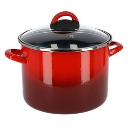 Foto van Rvs rode kookpan/soeppan met glazen deksel 22 cm 9 liter - kookpannen