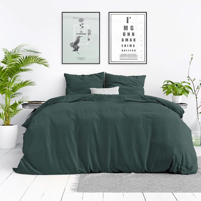 Foto van Dekbedovertrek stone washed - lits-jumeaux (240x220 cm) - groen katoen - dessin: effen - dreamhouse bedding - dekbed-discounter.nl