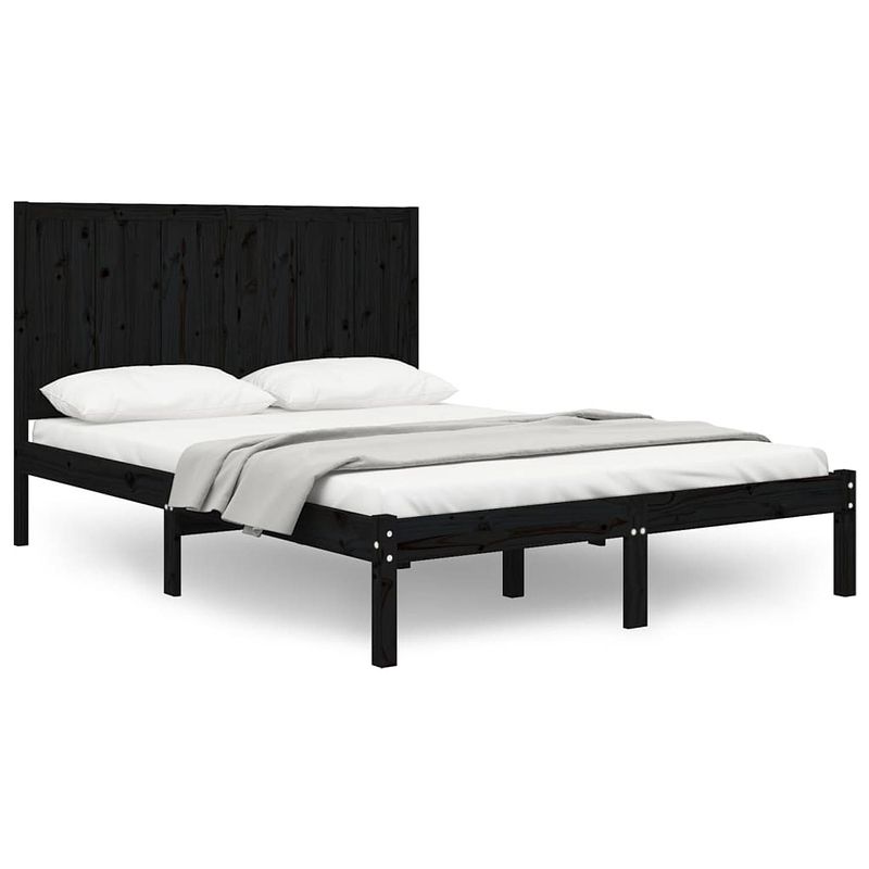 Foto van The living store houten bedframe - 205.5 x 125.5 x 31 cm - massief grenenhout - zwart