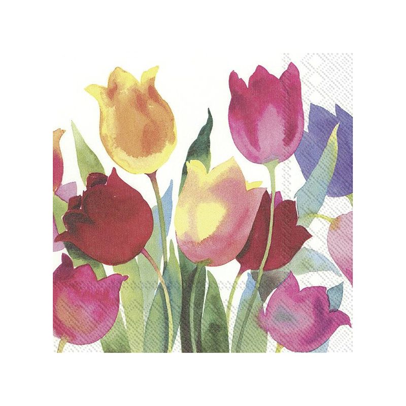 Foto van 40x gekleurde 3-laags servetten tulpen 33 x 33 cm - feestservetten